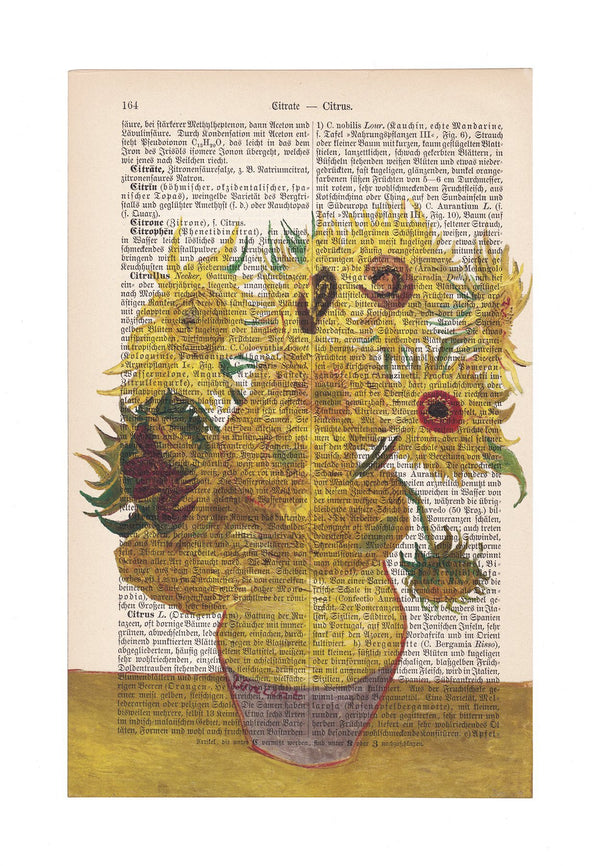 Vase with Twelve Sunflowers - Vincent van Gogh - Vintage Book Page Art Print