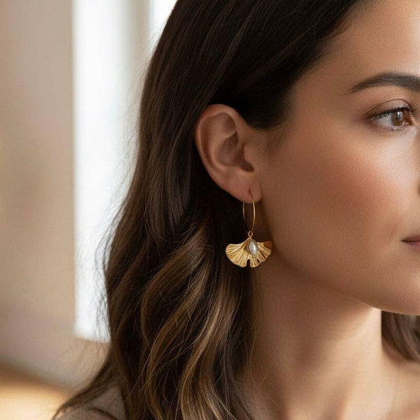 Creolen Ginkgo mit Perle