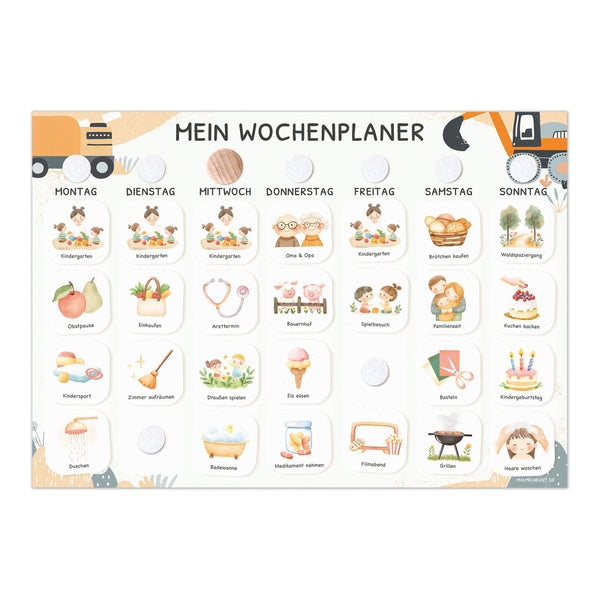 Wochenplaner für Kids im Bagger Design