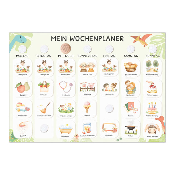 Wochenplaner für Kids im Dino Design