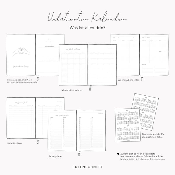 Undatierter Terminkalender Eulenschnitt