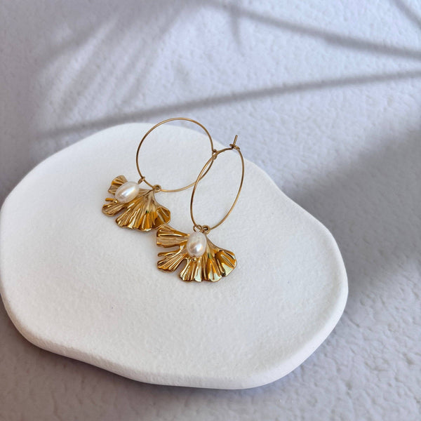 Creolen Ginkgo mit Perle