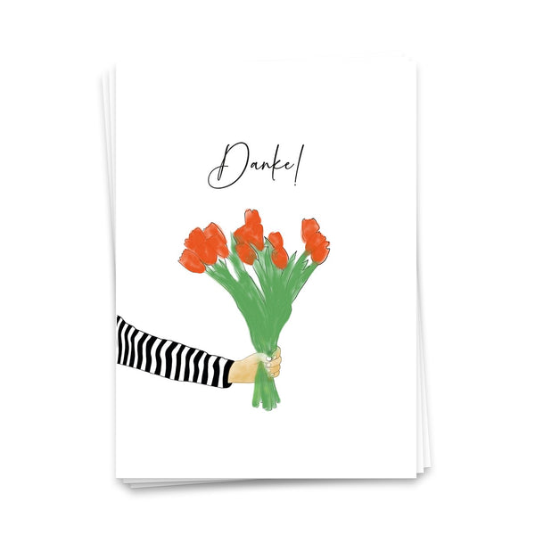 Karte "Danke" mit Blumen (Tulpen) | Abschiedskarte Kollege, Lehrerin Grundschule, Krippe, Job, Postkarte für Danksagung, Dankeskarten A6