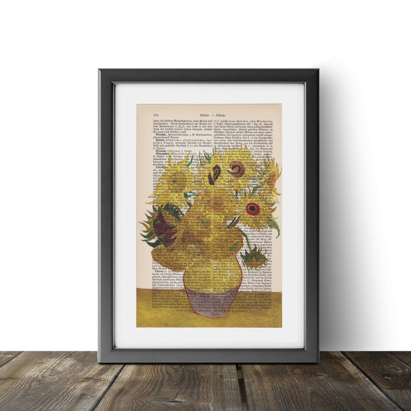 Vase with Twelve Sunflowers - Vincent van Gogh - Vintage Book Page Art Print